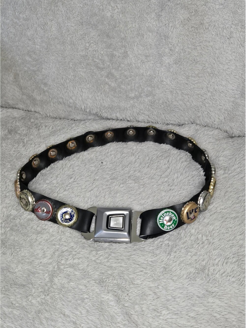 Vintage Bottle Cap Belt Beer Caps Seat Belt Buckle Black Novelty Barwear Bar